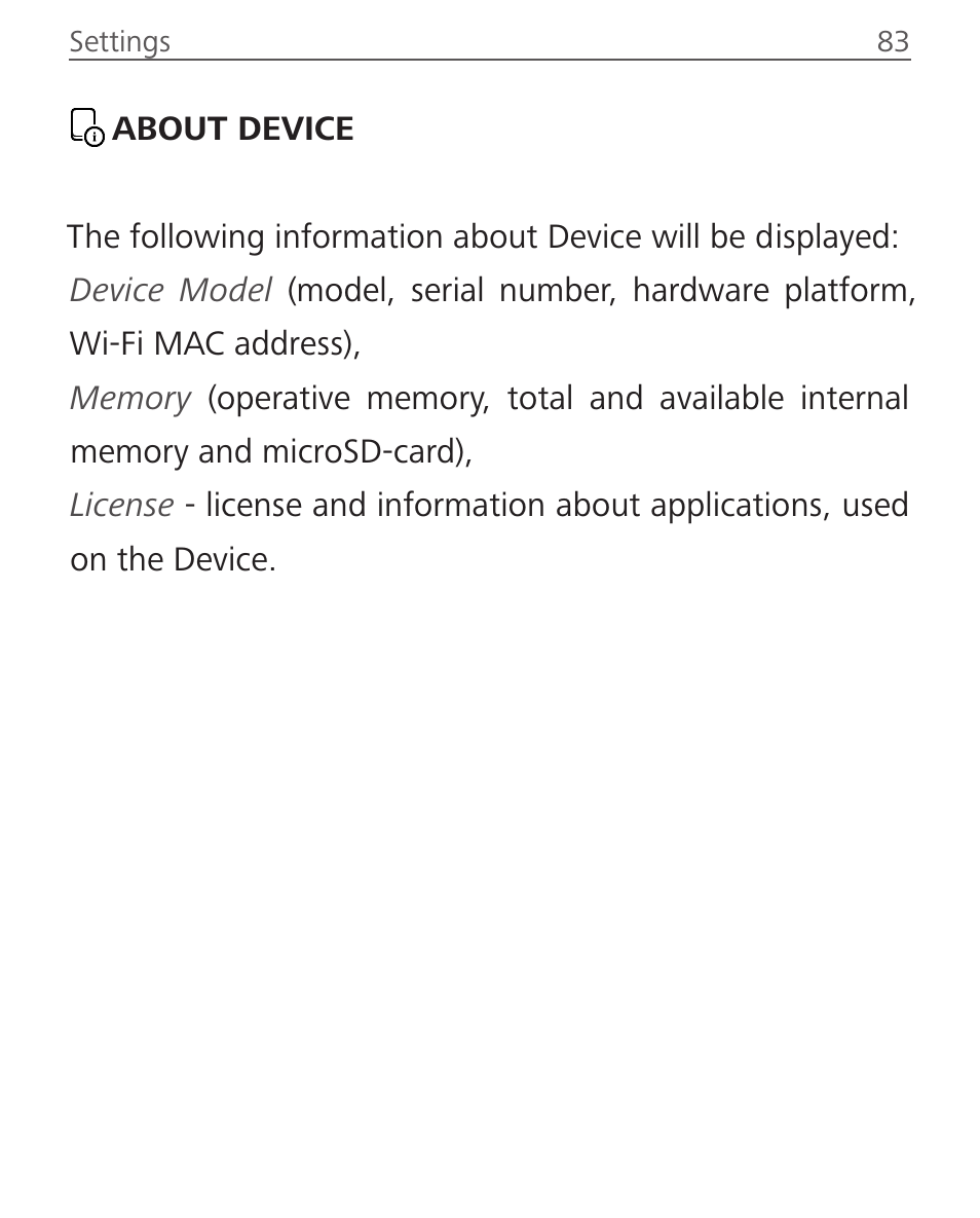 About device, About device 83 | PocketBook Sense with KENZO cover User Manual | Page 83 / 93