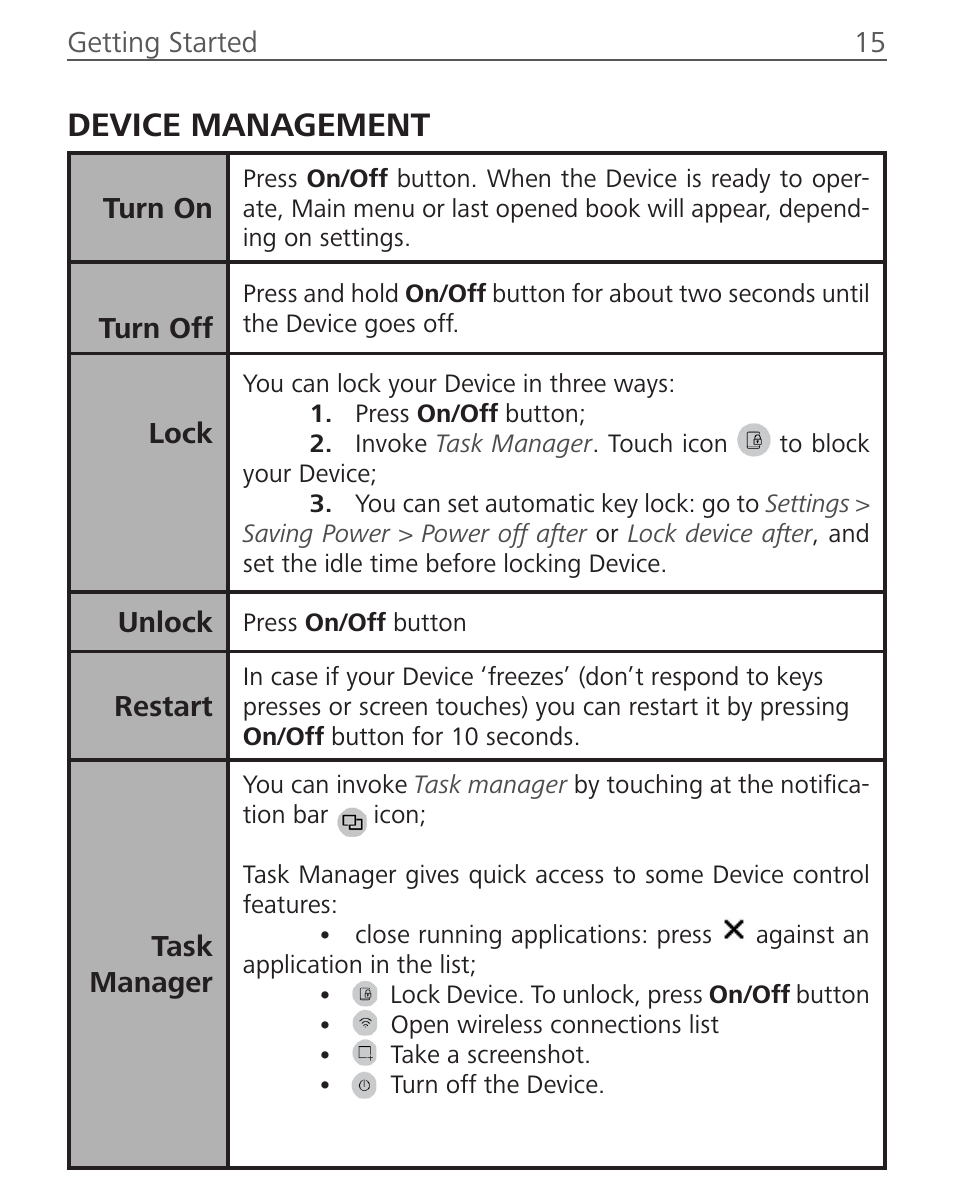 Device management | PocketBook InkPad User Manual | Page 15 / 96