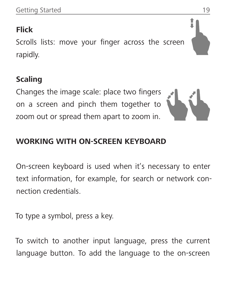 Working with on-screen keyboard | PocketBook InkPad User Manual | Page 19 / 96