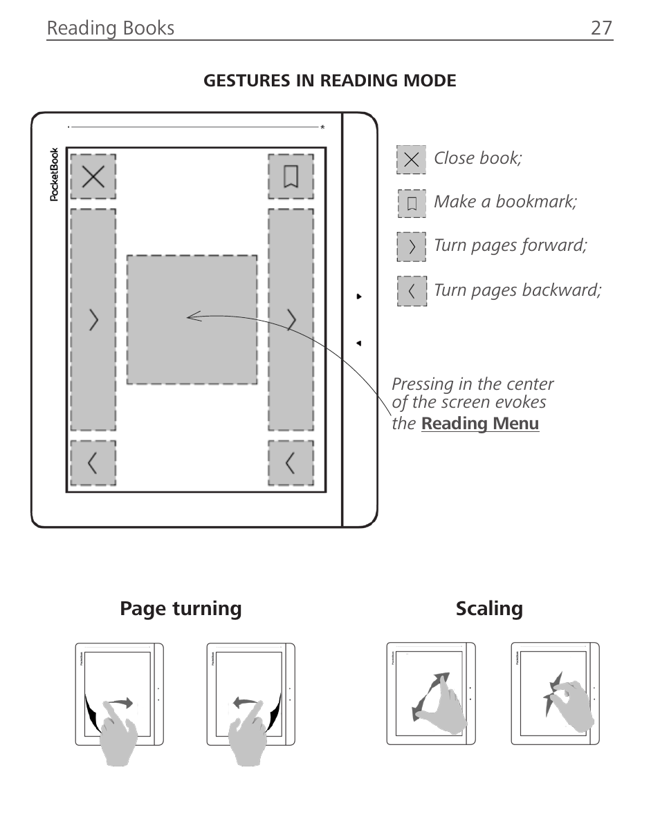 Gestures in reading mode | PocketBook InkPad User Manual | Page 27 / 96
