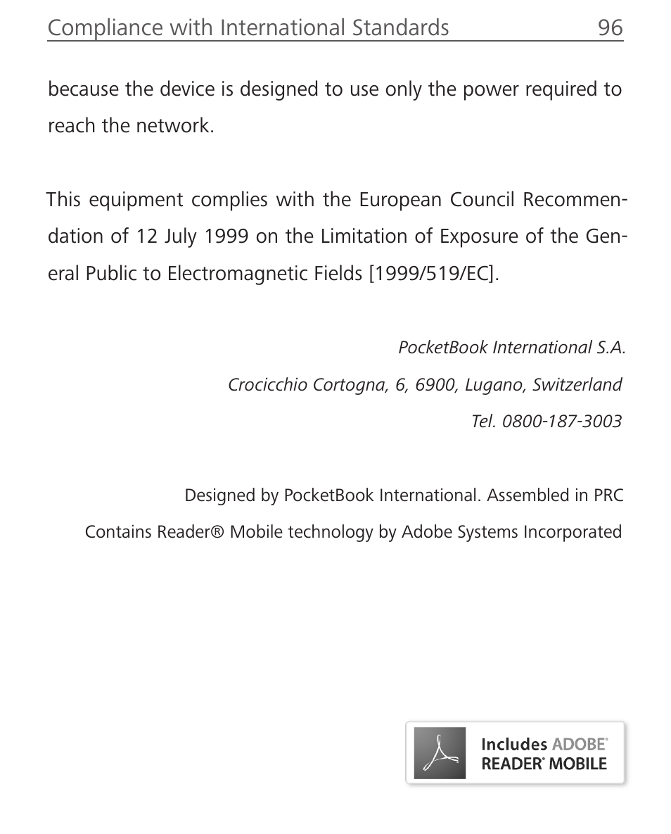 Compliance with international standards 96 | PocketBook InkPad User Manual | Page 96 / 96
