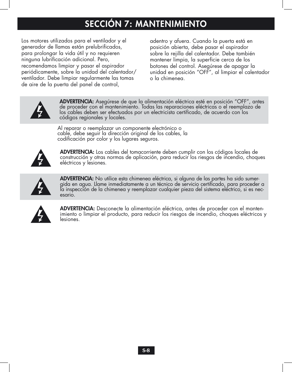 Sección 7: mantenimiento | ClassicFlame Built In Electric Furnace 39EB364GRS User Manual | Page 28 / 30