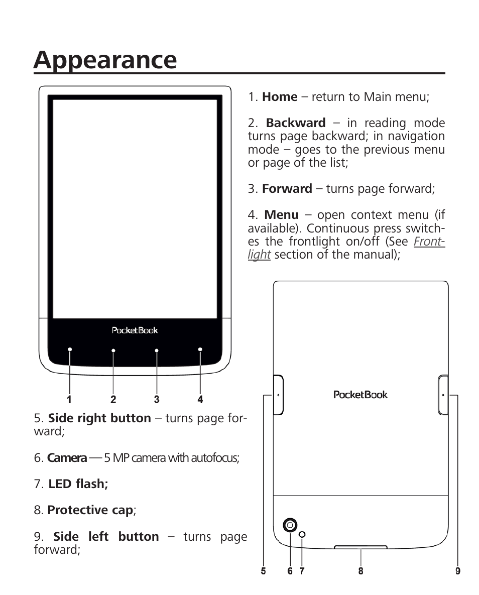 Appearance | PocketBook Ultra User Manual | Page 11 / 102
