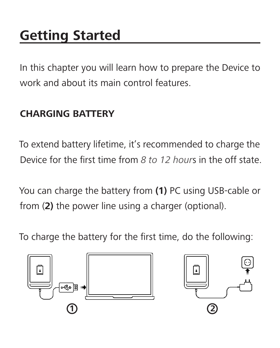 Getting started, Charging battery | PocketBook Ultra User Manual | Page 14 / 102