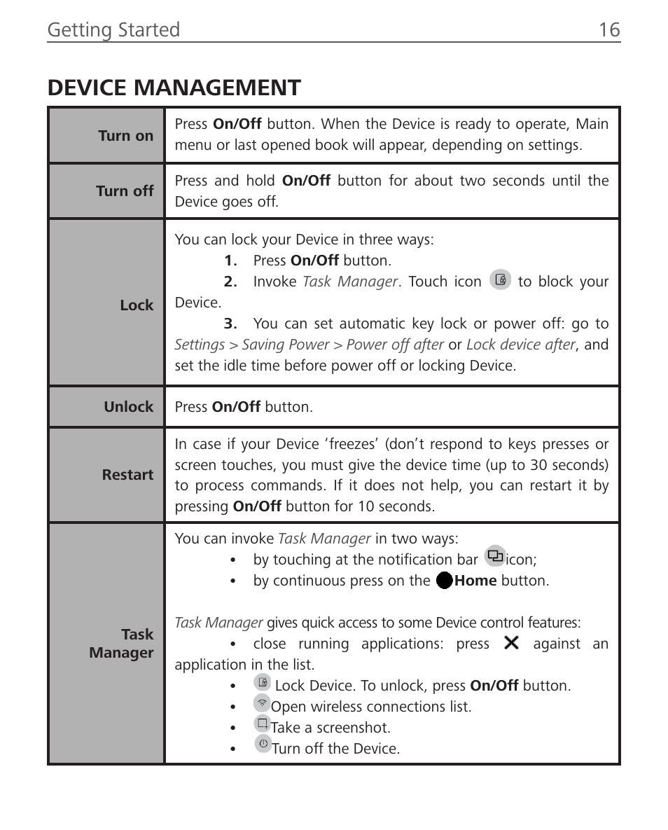 Device management, Getting started 16 | PocketBook Ultra User Manual | Page 16 / 102