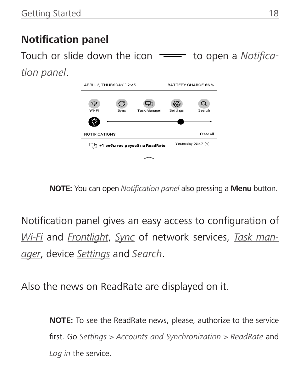 Notification panel | PocketBook Ultra User Manual | Page 18 / 102