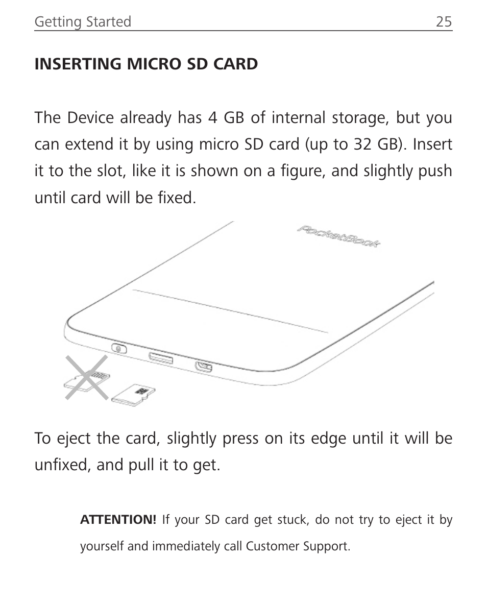 Inserting micro sd card | PocketBook Ultra User Manual | Page 25 / 102
