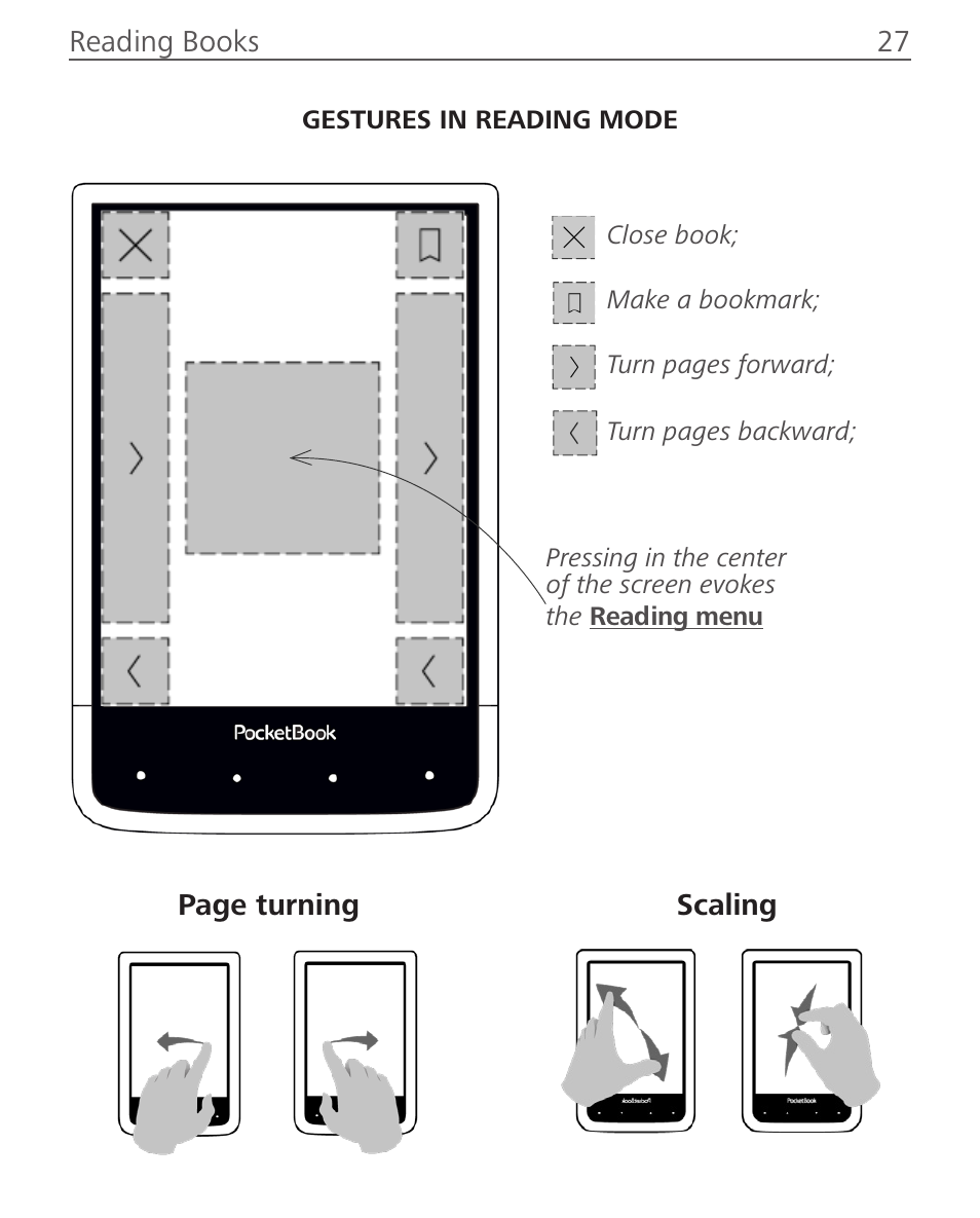 Gestures in reading mode | PocketBook Ultra User Manual | Page 27 / 102