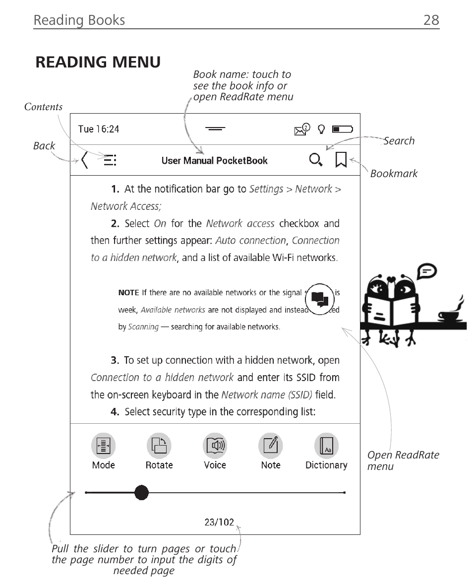 Reading menu, Reading books 28 | PocketBook Ultra User Manual | Page 28 / 102