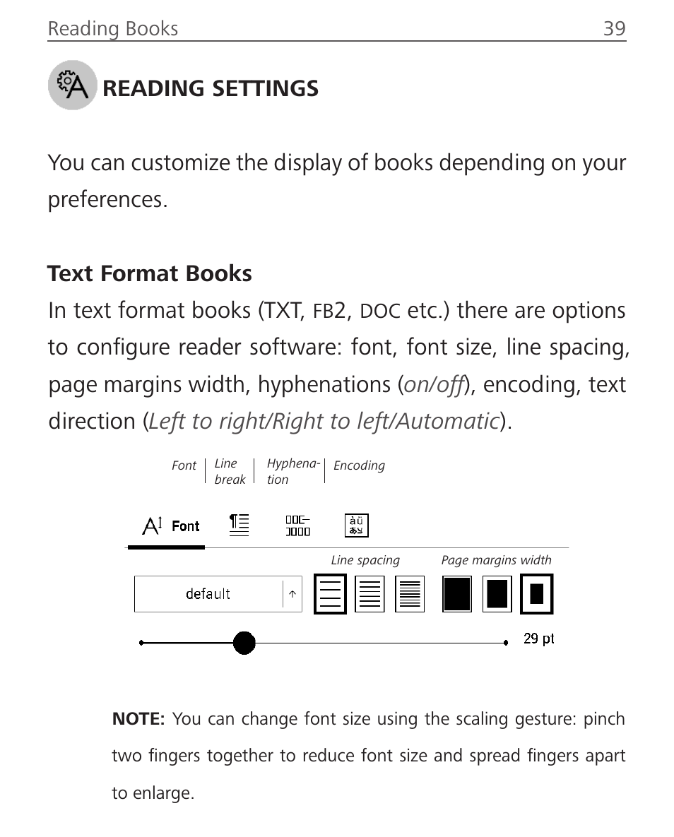 Reading settings | PocketBook Ultra User Manual | Page 39 / 102