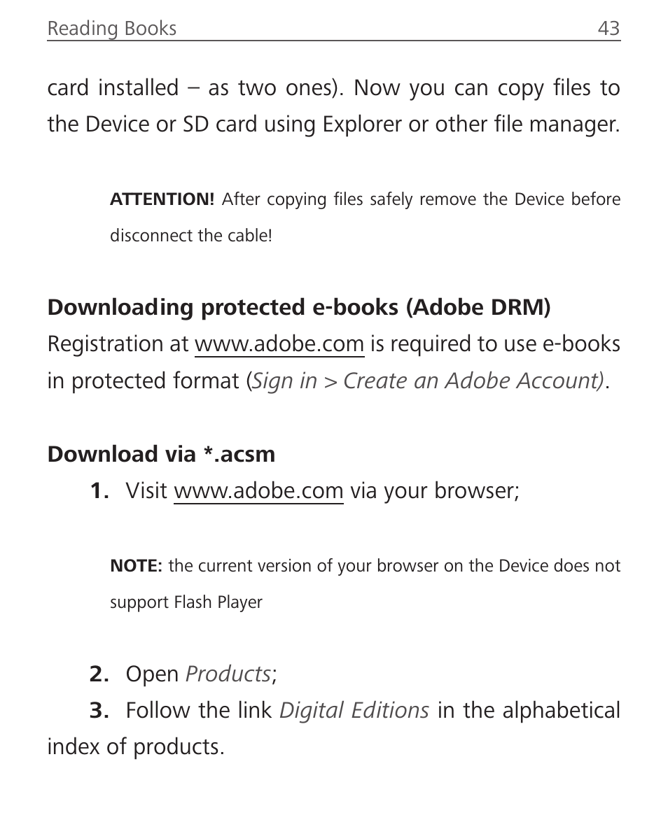 Downloading protected e-books (adobe drm) | PocketBook Ultra User Manual | Page 43 / 102