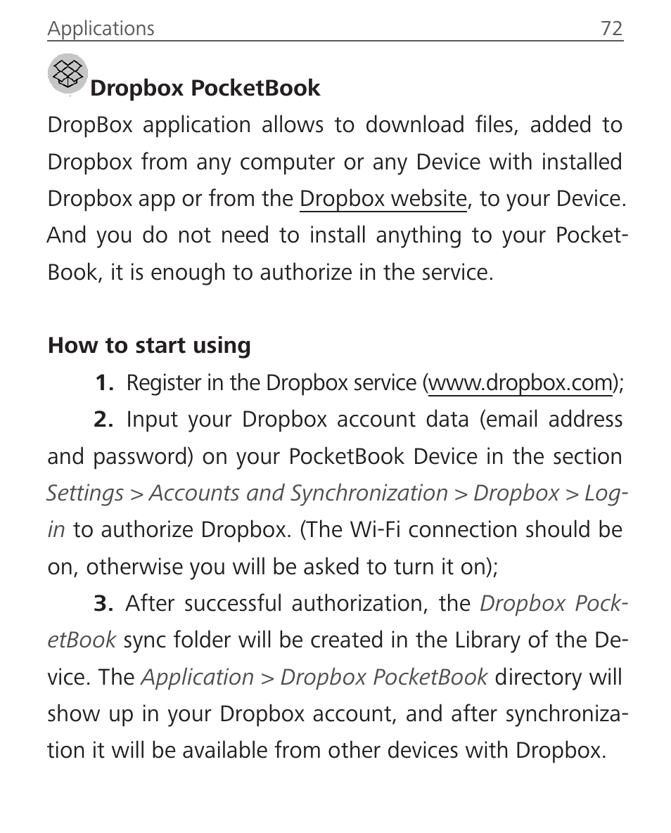 Dropbox pocketbook | PocketBook Ultra User Manual | Page 72 / 102