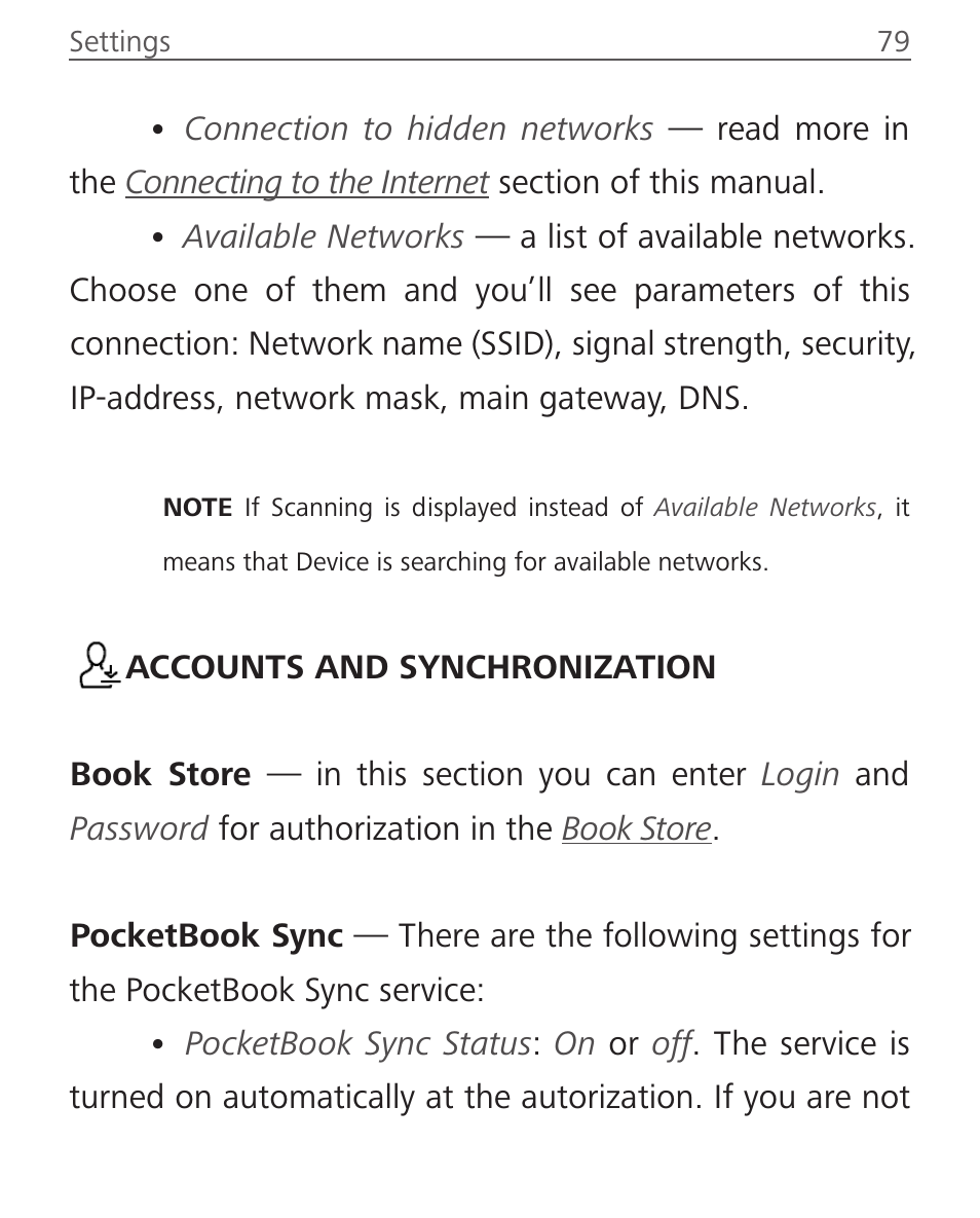 Accounts and synchronization | PocketBook Ultra User Manual | Page 79 / 102