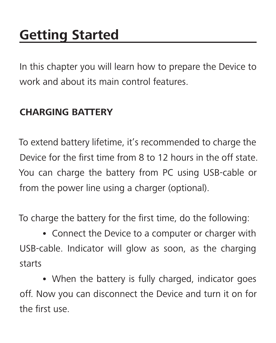 Getting started, Charging battery | PocketBook Aqua User Manual | Page 13 / 91