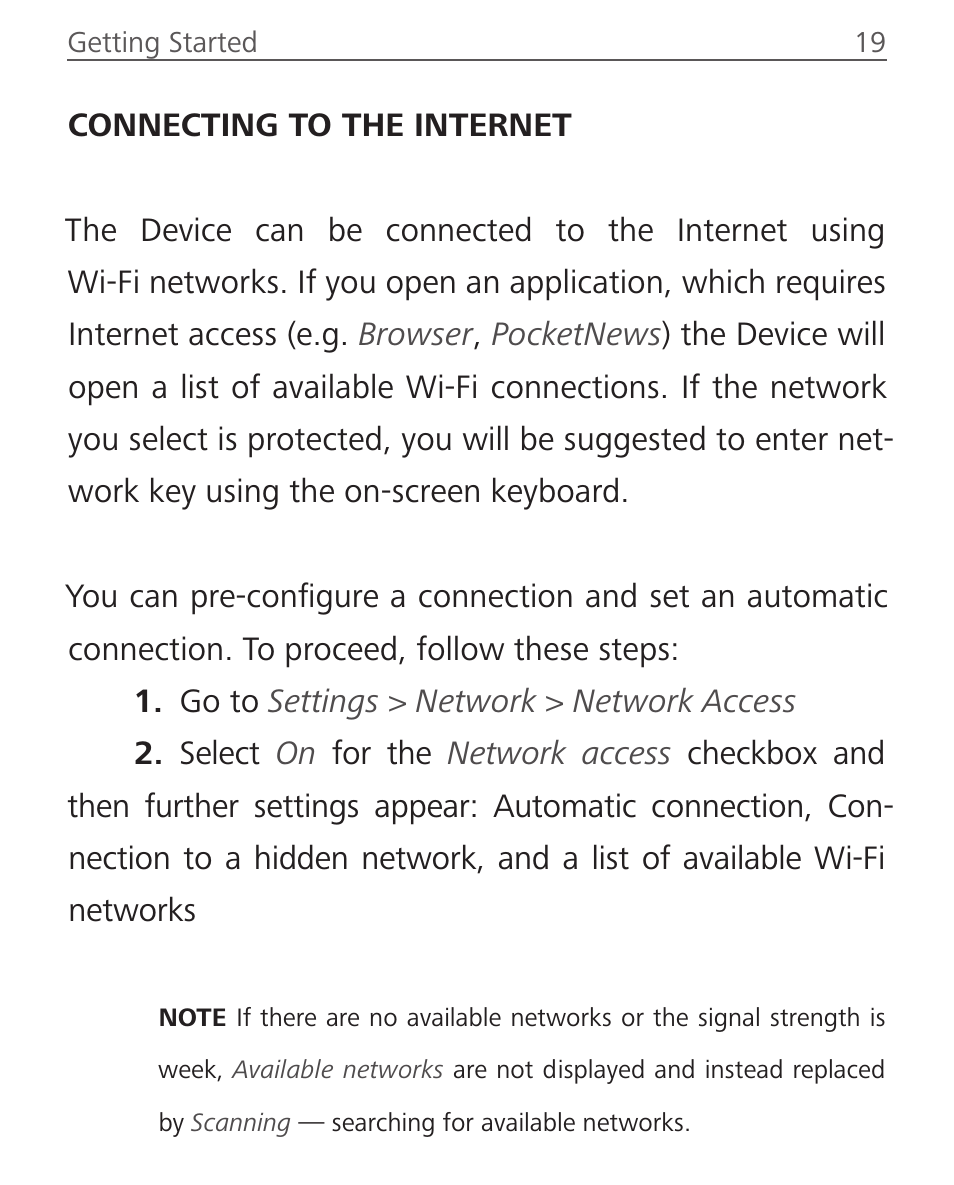 Connecting to the internet | PocketBook Aqua User Manual | Page 19 / 91
