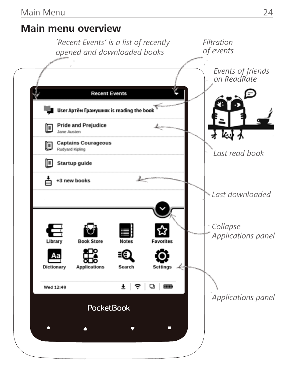 Main menu overview | PocketBook Aqua User Manual | Page 24 / 91