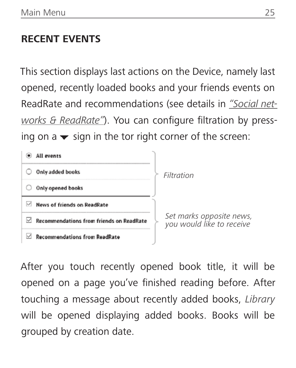 Recent events | PocketBook Aqua User Manual | Page 25 / 91
