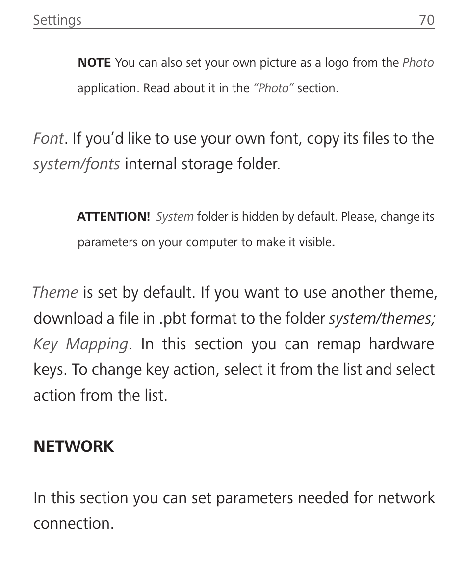 Network, Network 70 | PocketBook Aqua User Manual | Page 70 / 91