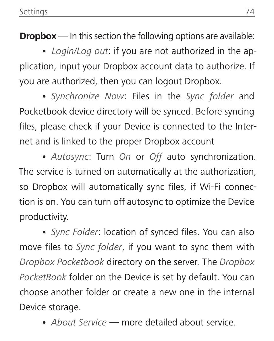 PocketBook Aqua User Manual | Page 74 / 91
