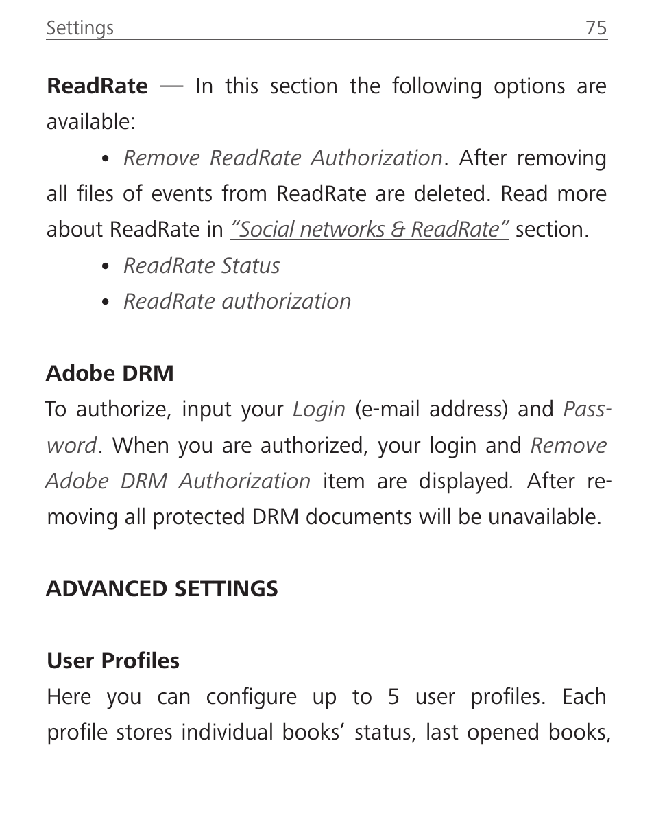 Advanced settings | PocketBook Aqua User Manual | Page 75 / 91