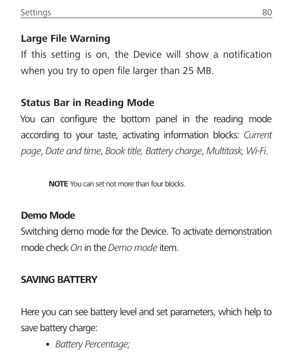Saving battery | PocketBook Aqua User Manual | Page 80 / 91