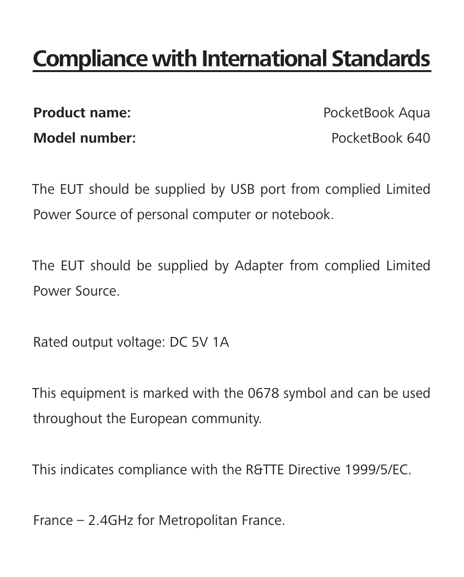 Compliance with international standards | PocketBook Aqua User Manual | Page 88 / 91