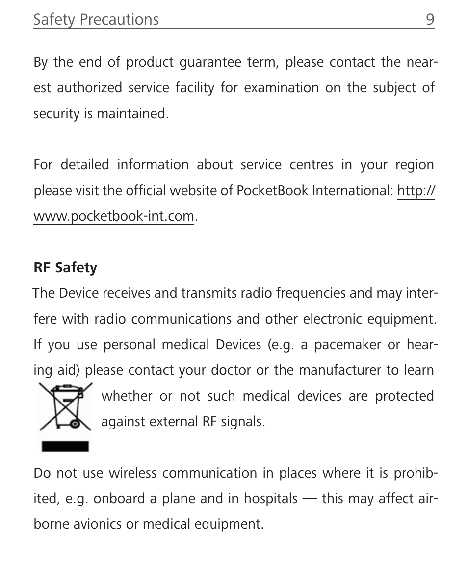 Rf safety | PocketBook Aqua User Manual | Page 9 / 91