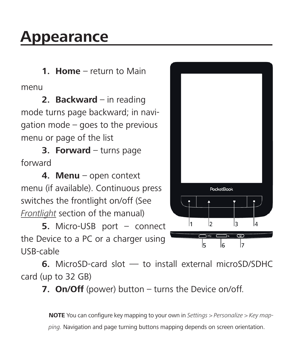 Appearance | PocketBook Touch Lux 2 User Manual | Page 11 / 95