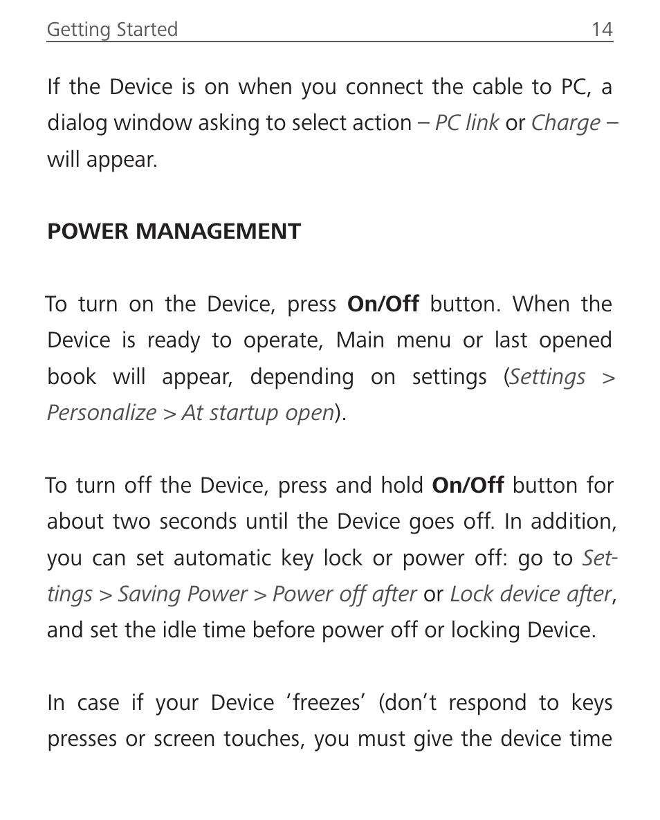 Power management | PocketBook Touch Lux 2 User Manual | Page 14 / 95