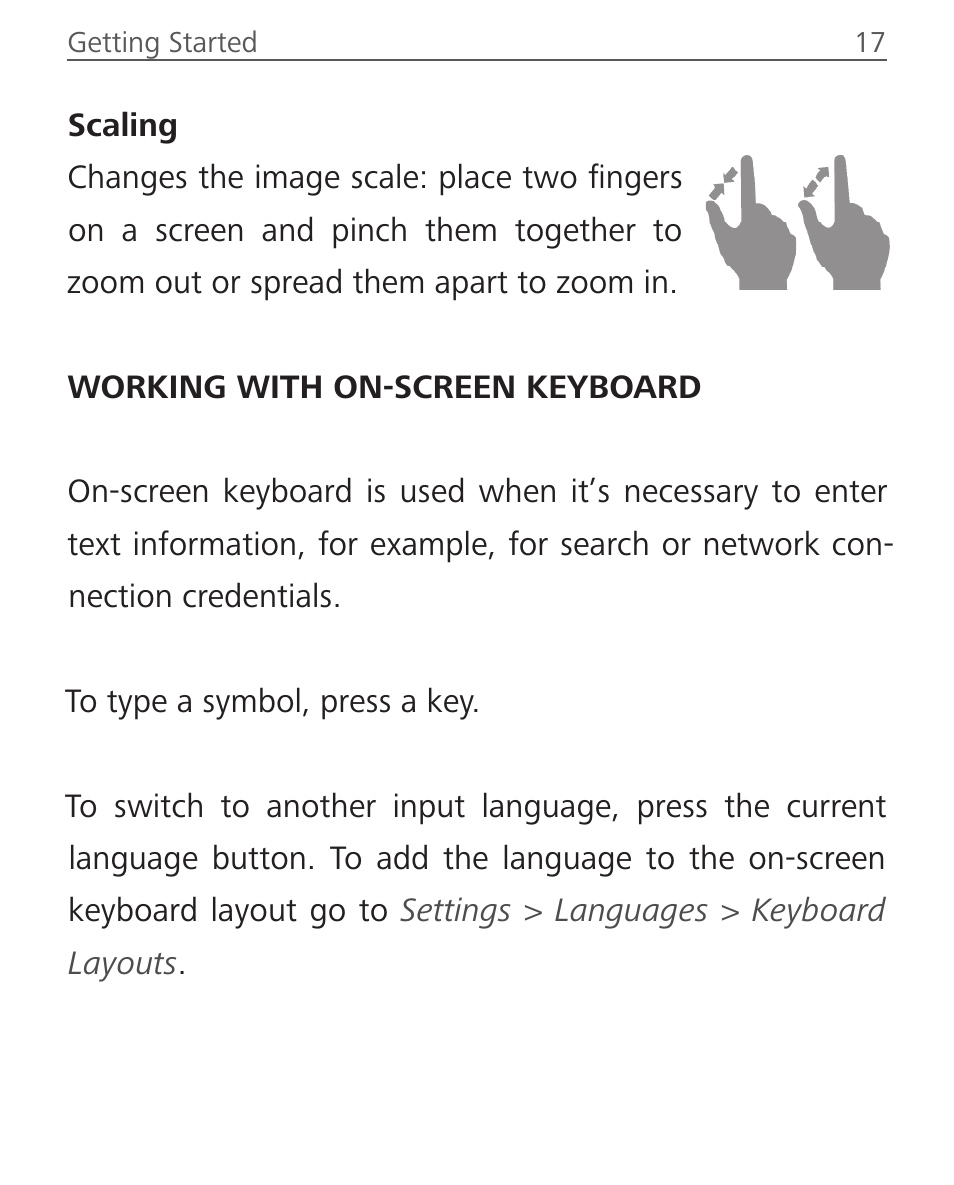 Working with on-screen keyboard | PocketBook Touch Lux 2 User Manual | Page 17 / 95
