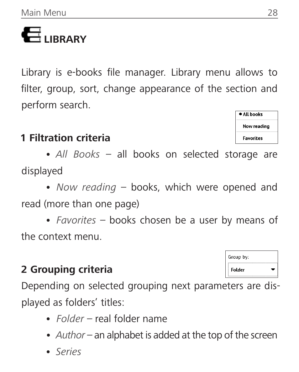 Library, Library 28 | PocketBook Touch Lux 2 User Manual | Page 28 / 95