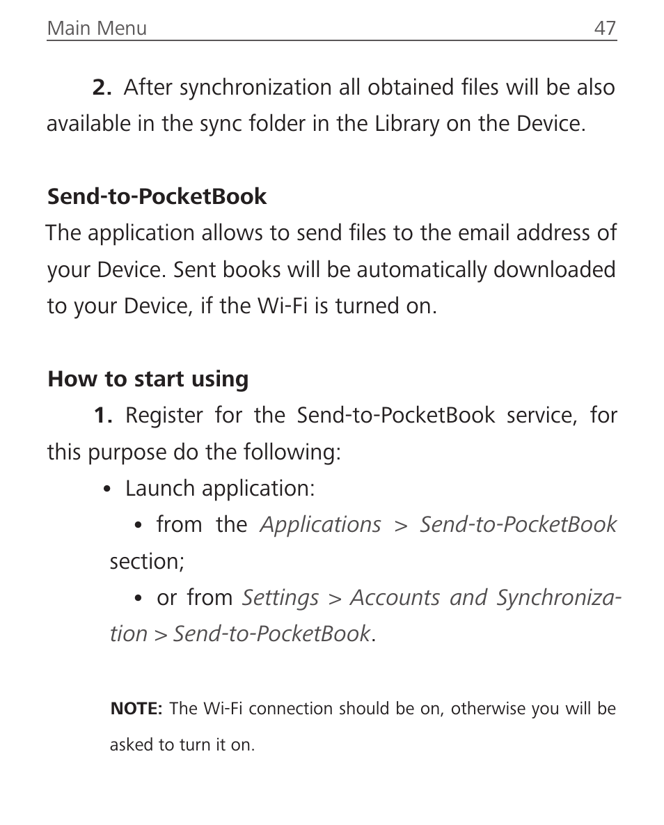 Send-to-pocketbook, Send-to-pocketbook 47 | PocketBook Touch Lux 2 User Manual | Page 47 / 95