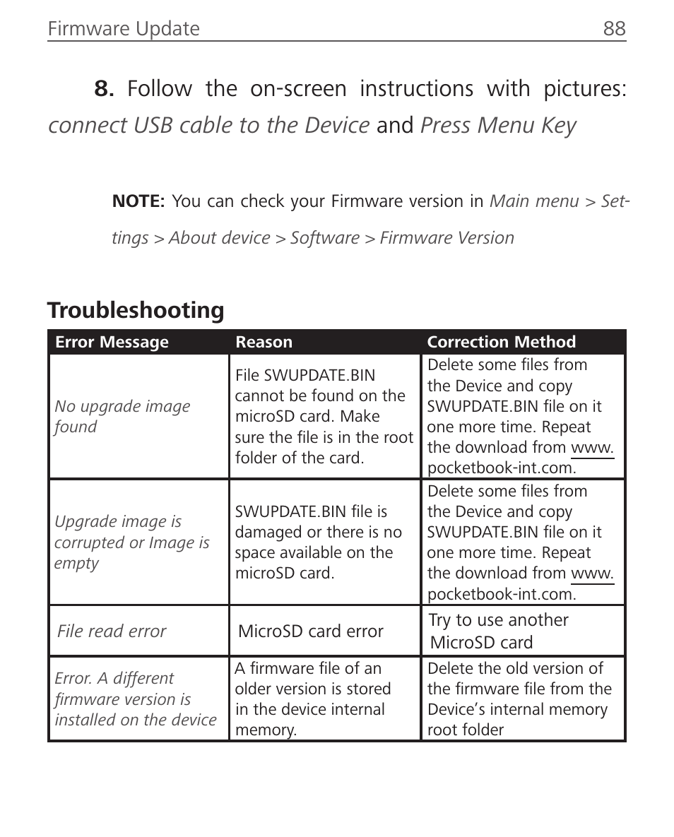 Troubleshooting | PocketBook Touch Lux 2 User Manual | Page 88 / 95