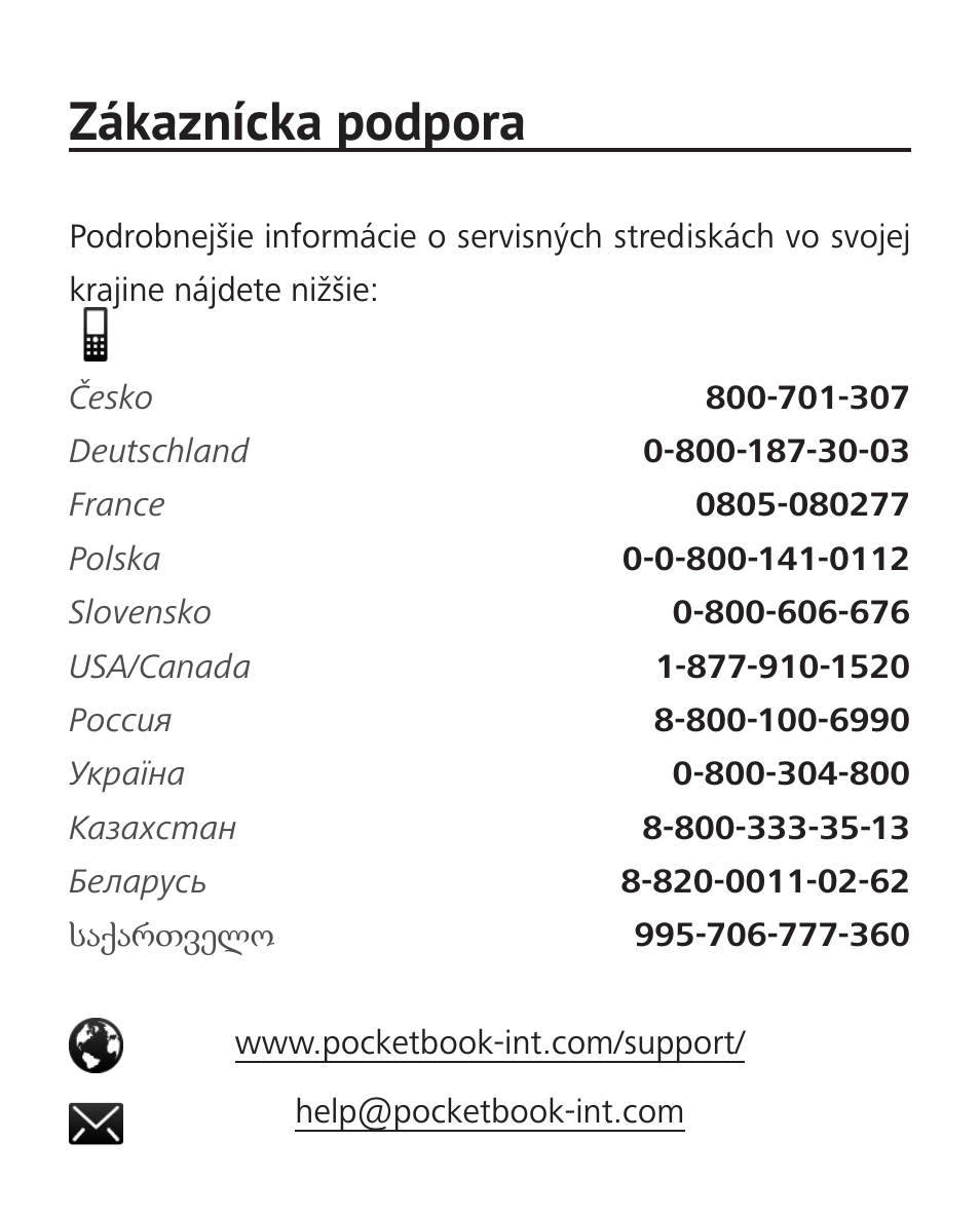 Customer support, Zákaznícka podpora | PocketBook Touch Lux 2 User Manual | Page 91 / 95