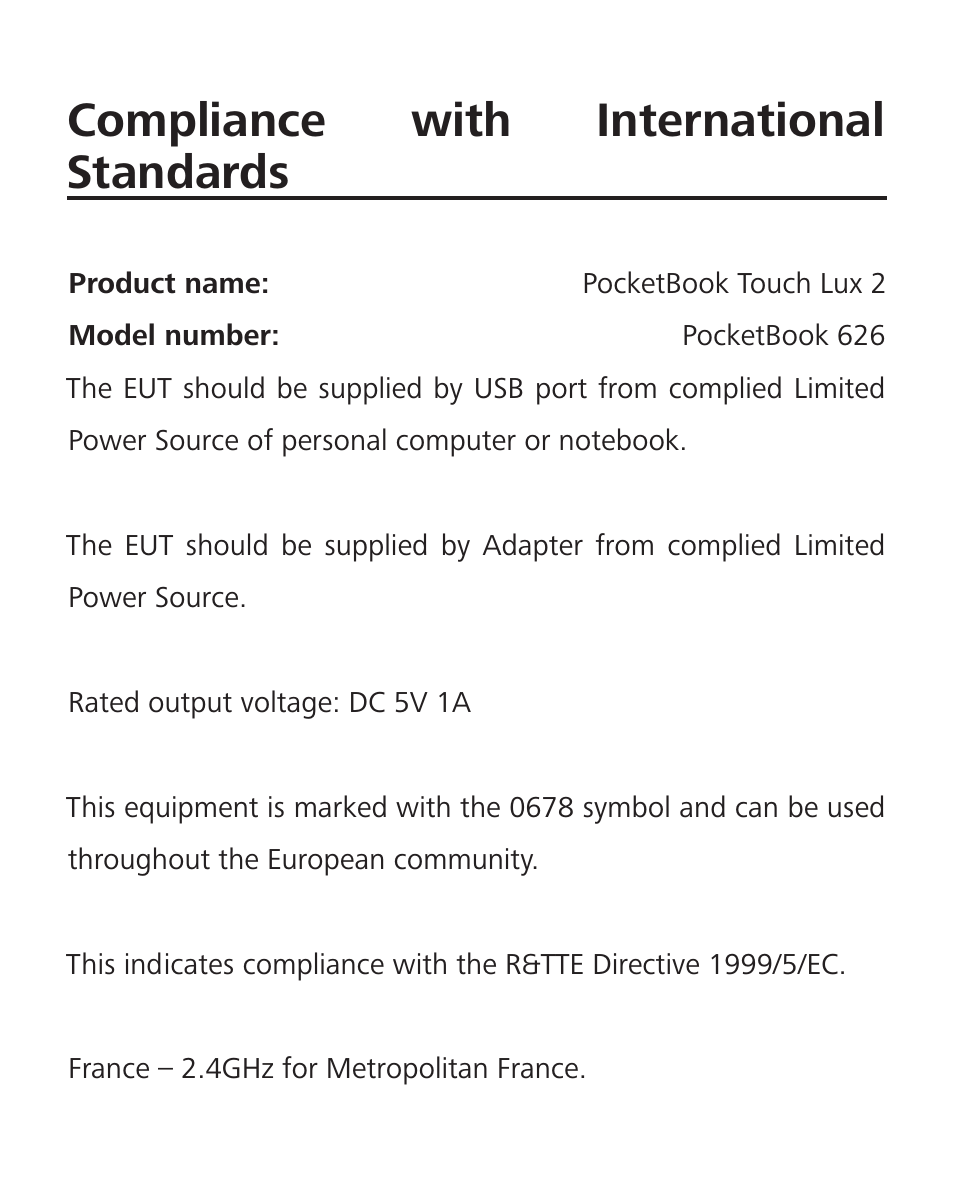 Compliance with international standards | PocketBook Touch Lux 2 User Manual | Page 92 / 95