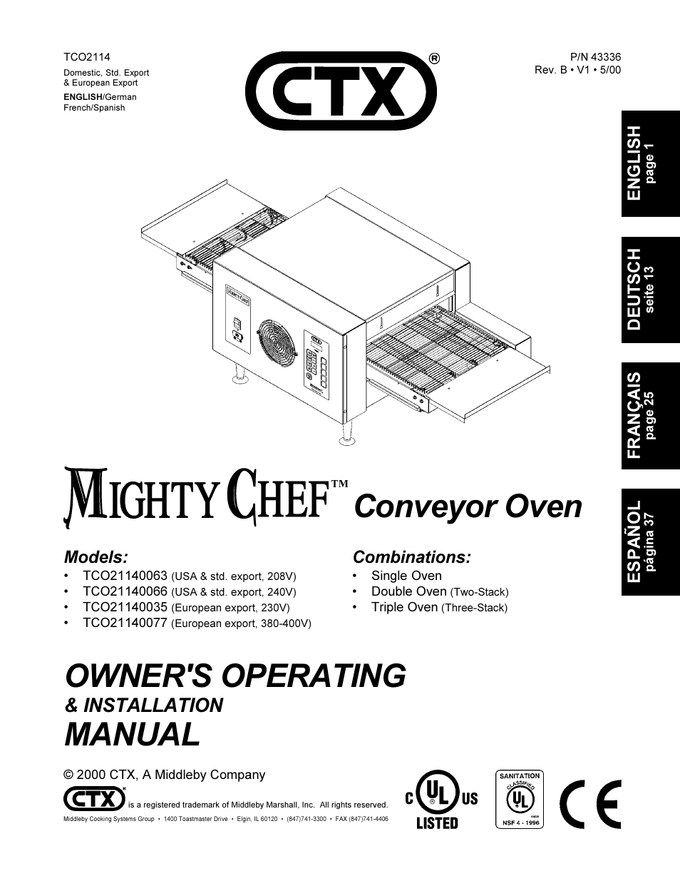 CTX Conveyor Oven TCO21140077 User Manual | 12 pages