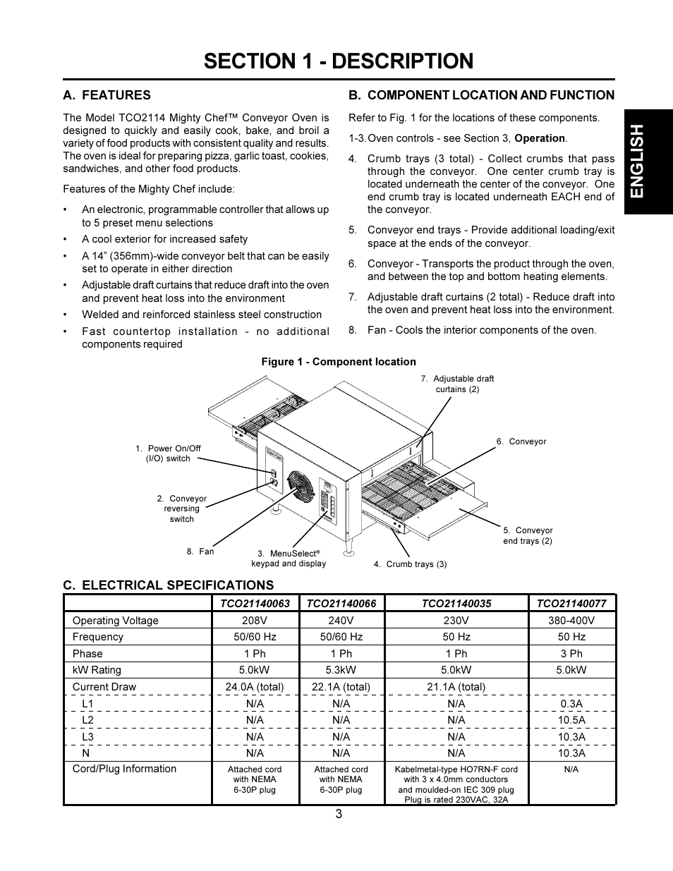 English | CTX Conveyor Oven TCO21140077 User Manual | Page 3 / 12