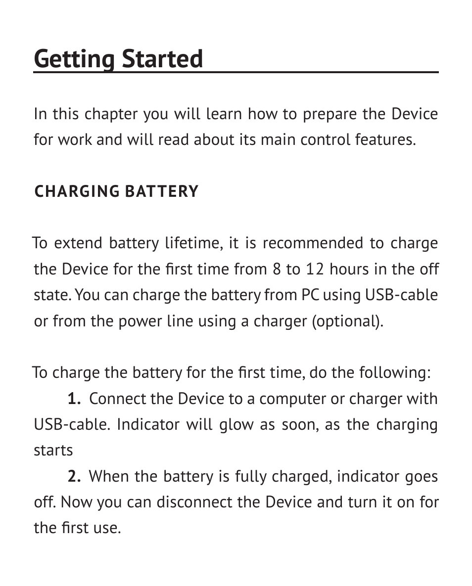 Getting started, Charging battery | PocketBook Touch User Manual | Page 14 / 101