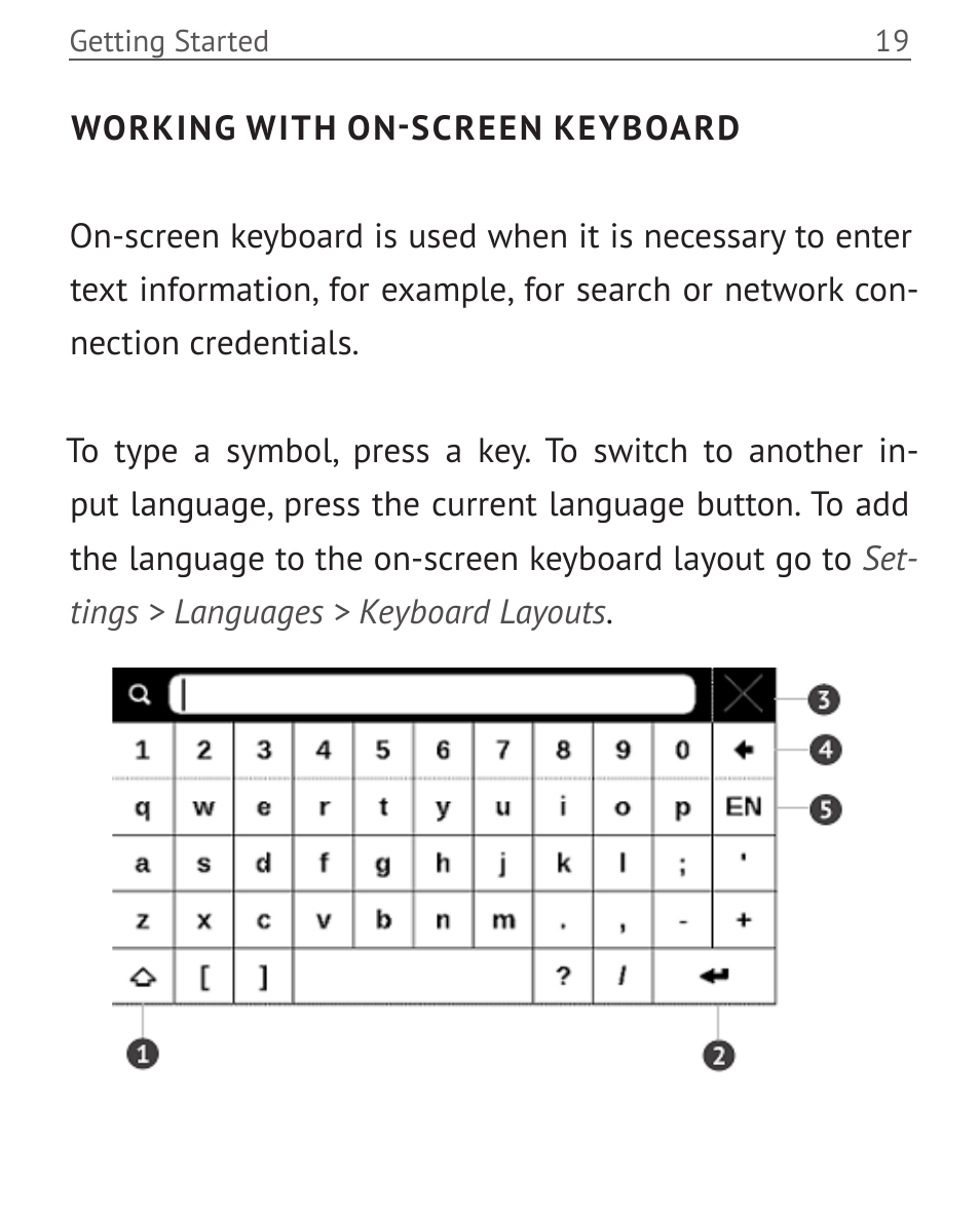 Working with on-screen keyboard | PocketBook Touch User Manual | Page 19 / 101