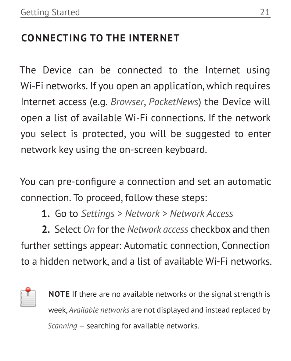 Connecting to the internet | PocketBook Touch User Manual | Page 21 / 101