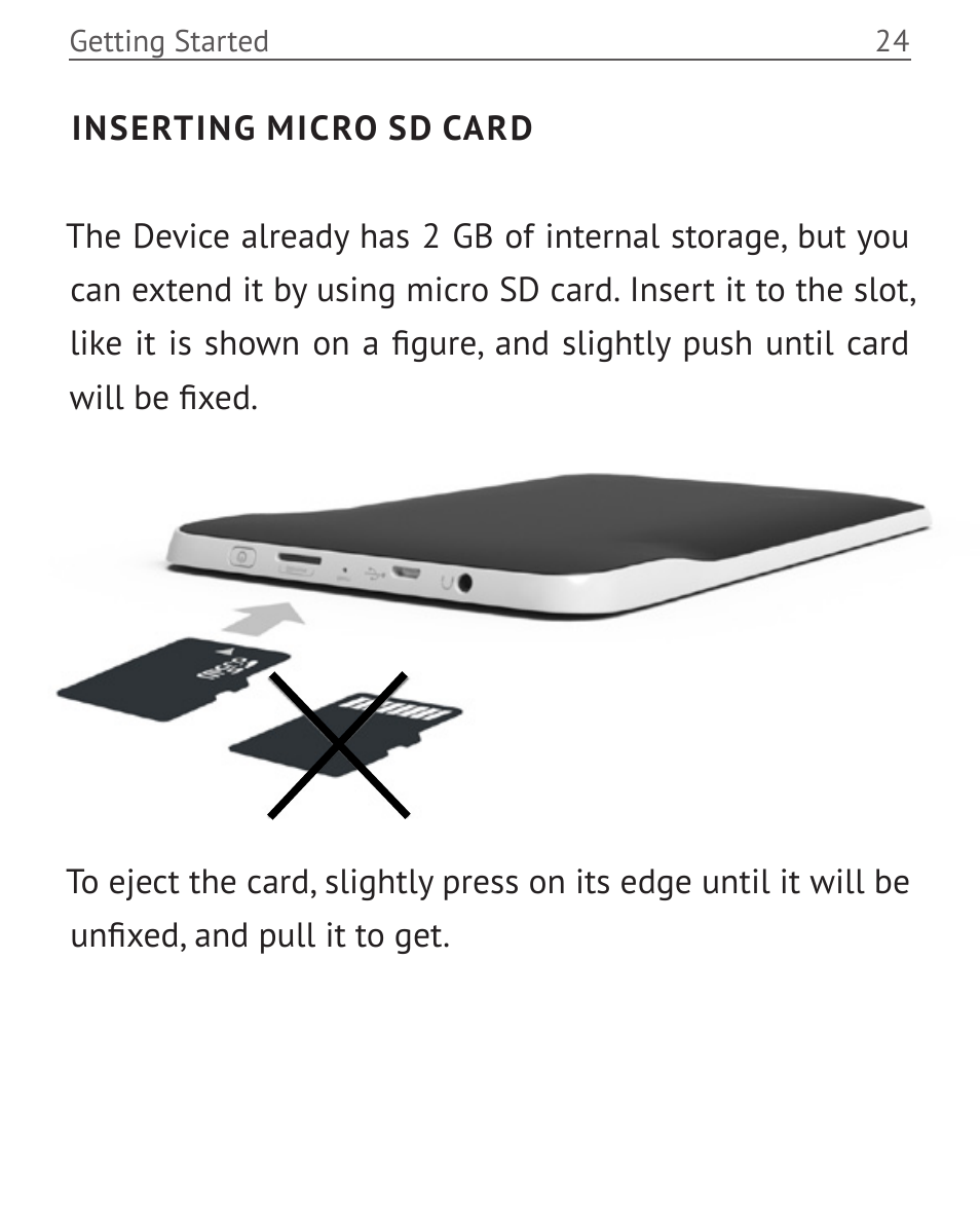 Inserting micro sd card | PocketBook Touch User Manual | Page 24 / 101