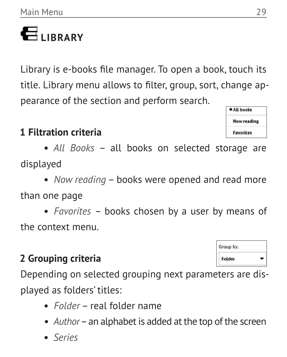 Library, Library 29 | PocketBook Touch User Manual | Page 29 / 101