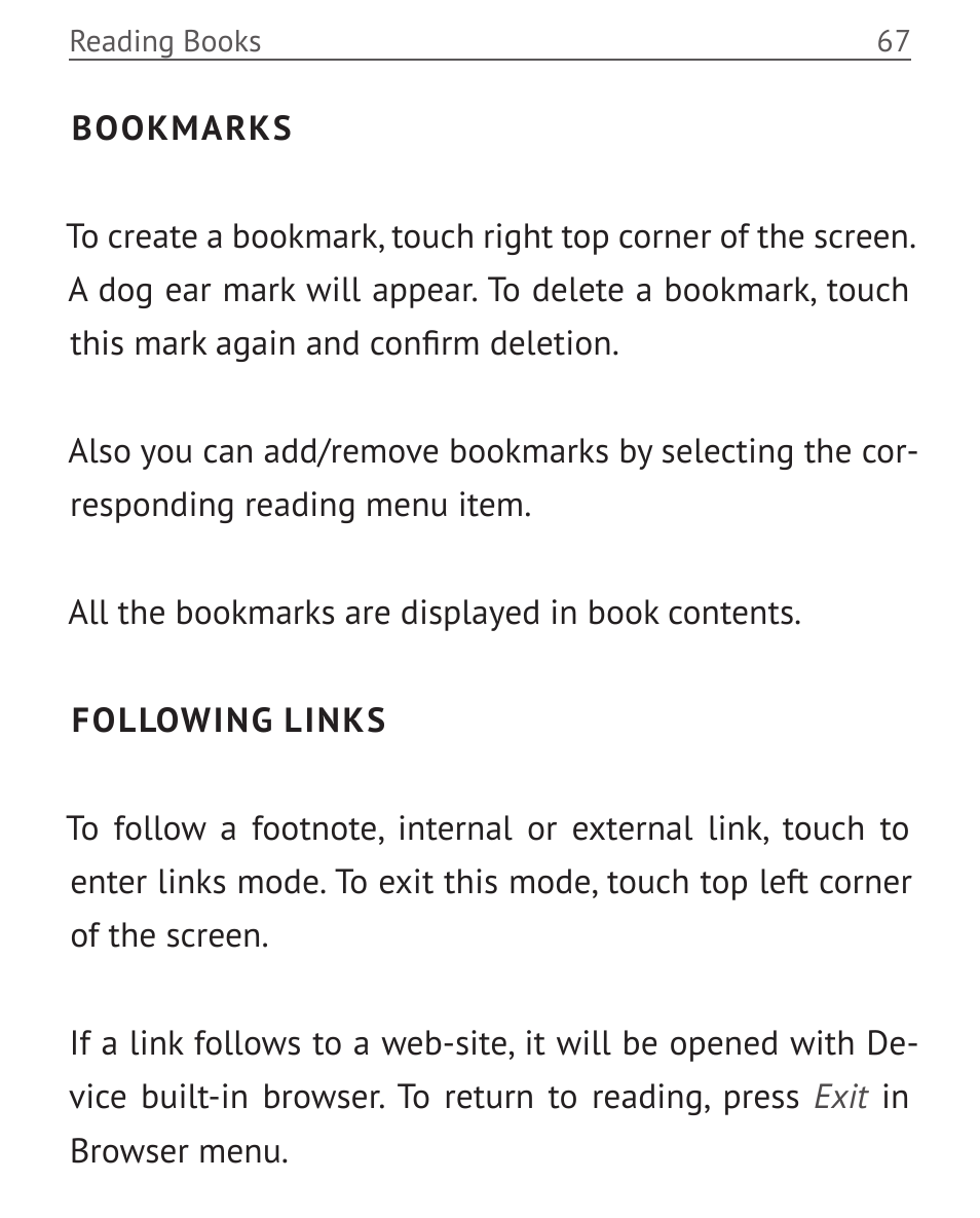 Bookmarks, Following links, Bookmarks 67 following links | PocketBook Touch User Manual | Page 67 / 101