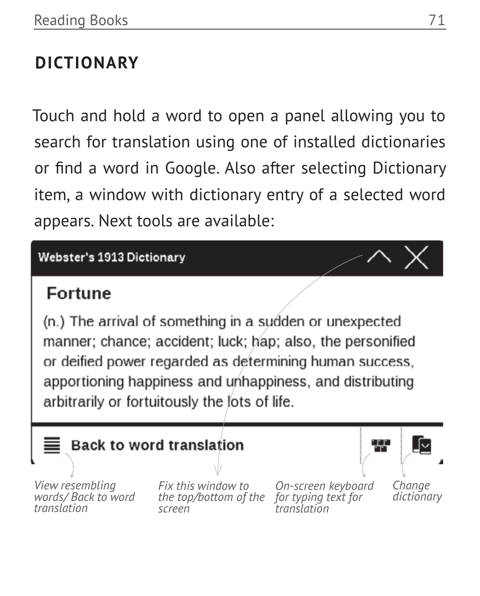 Dictionary, Dictionary 71 | PocketBook Touch User Manual | Page 71 / 101