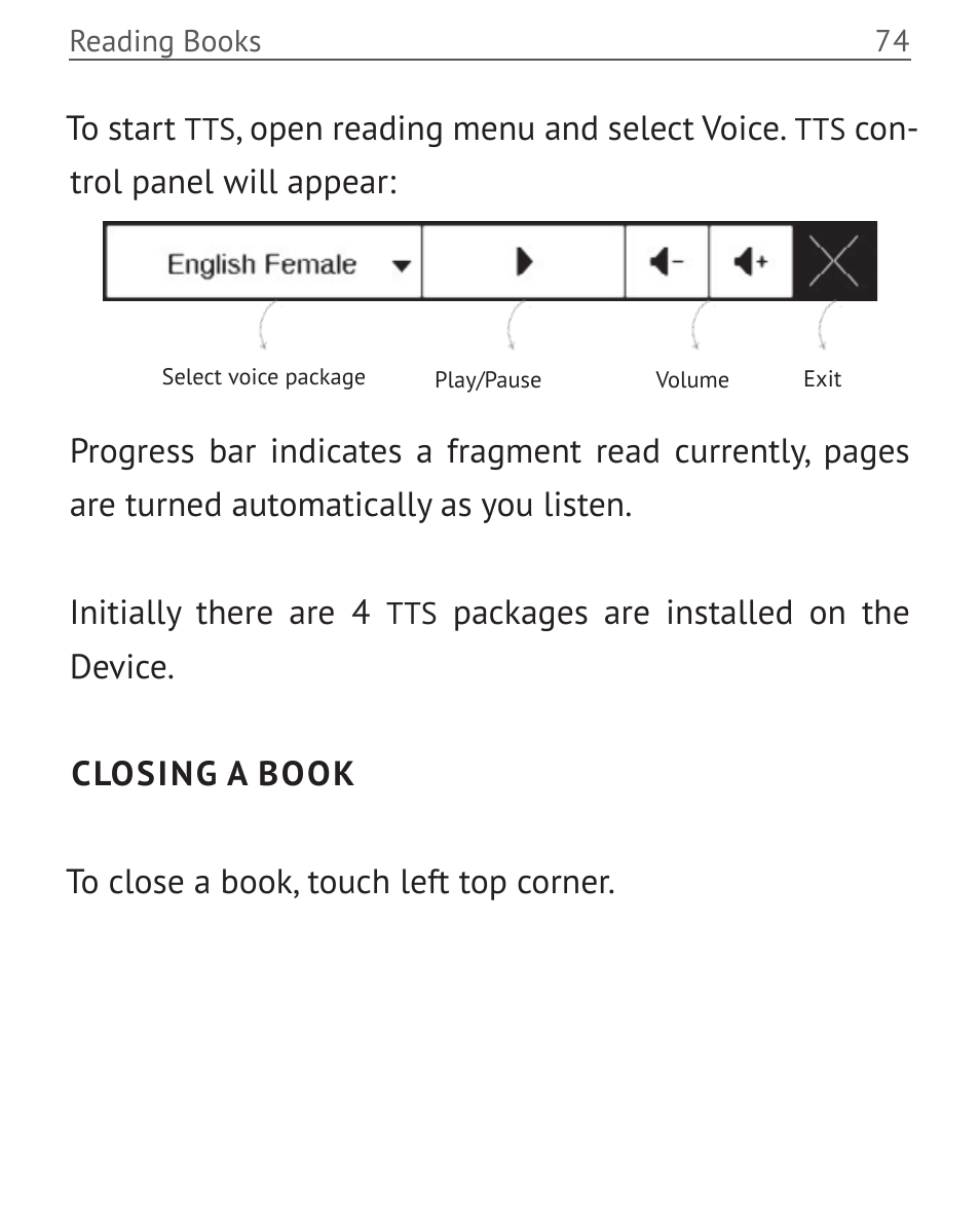 Closing a book | PocketBook Touch User Manual | Page 74 / 101