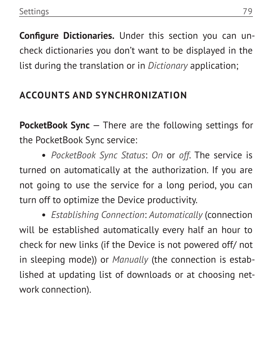Accounts and synchronization | PocketBook Touch User Manual | Page 79 / 101