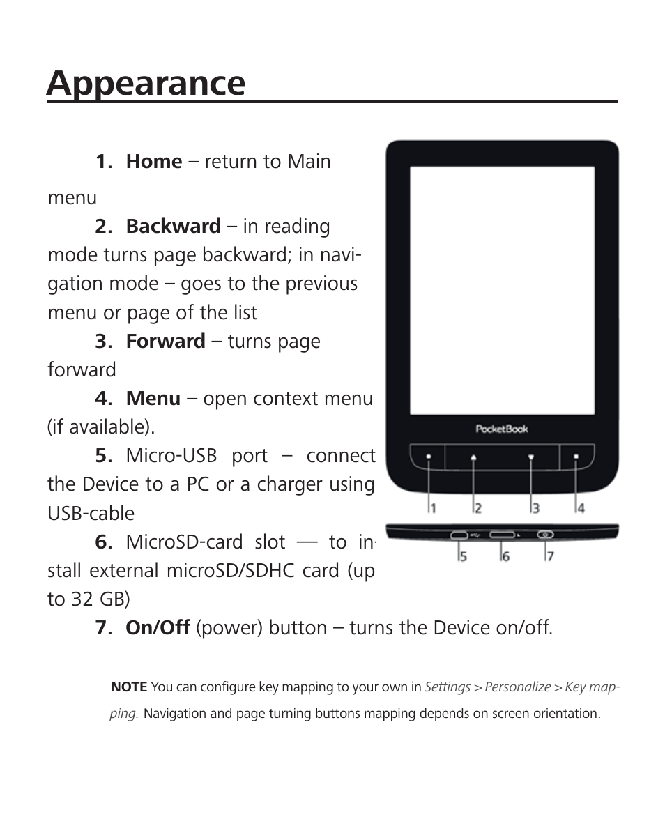 Appearance | PocketBook Basic Touch User Manual | Page 11 / 93