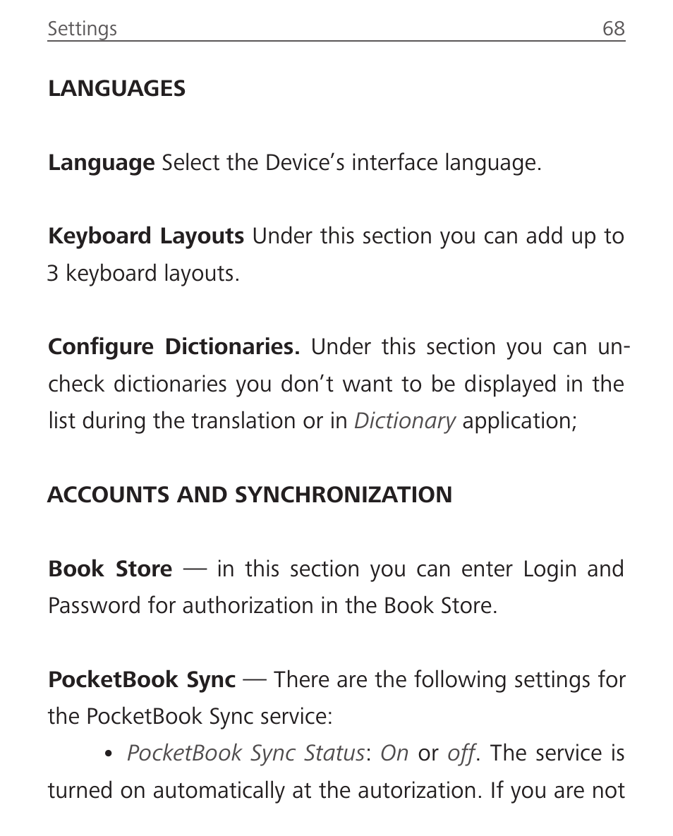 Date/time, Languages, Date/time 72 languages 72 | PocketBook Basic Touch User Manual | Page 73 / 93