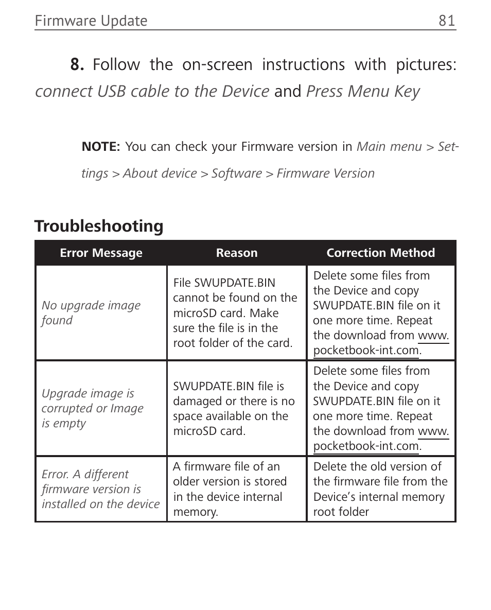 Troubleshooting | PocketBook Basic Touch User Manual | Page 86 / 93