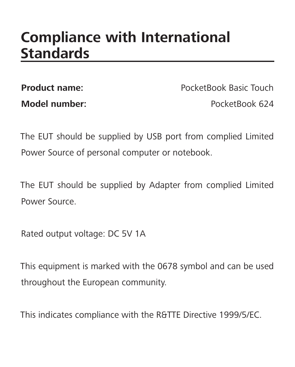 Compliance with international standards, Compliance with international standards . 93 | PocketBook Basic Touch User Manual | Page 90 / 93